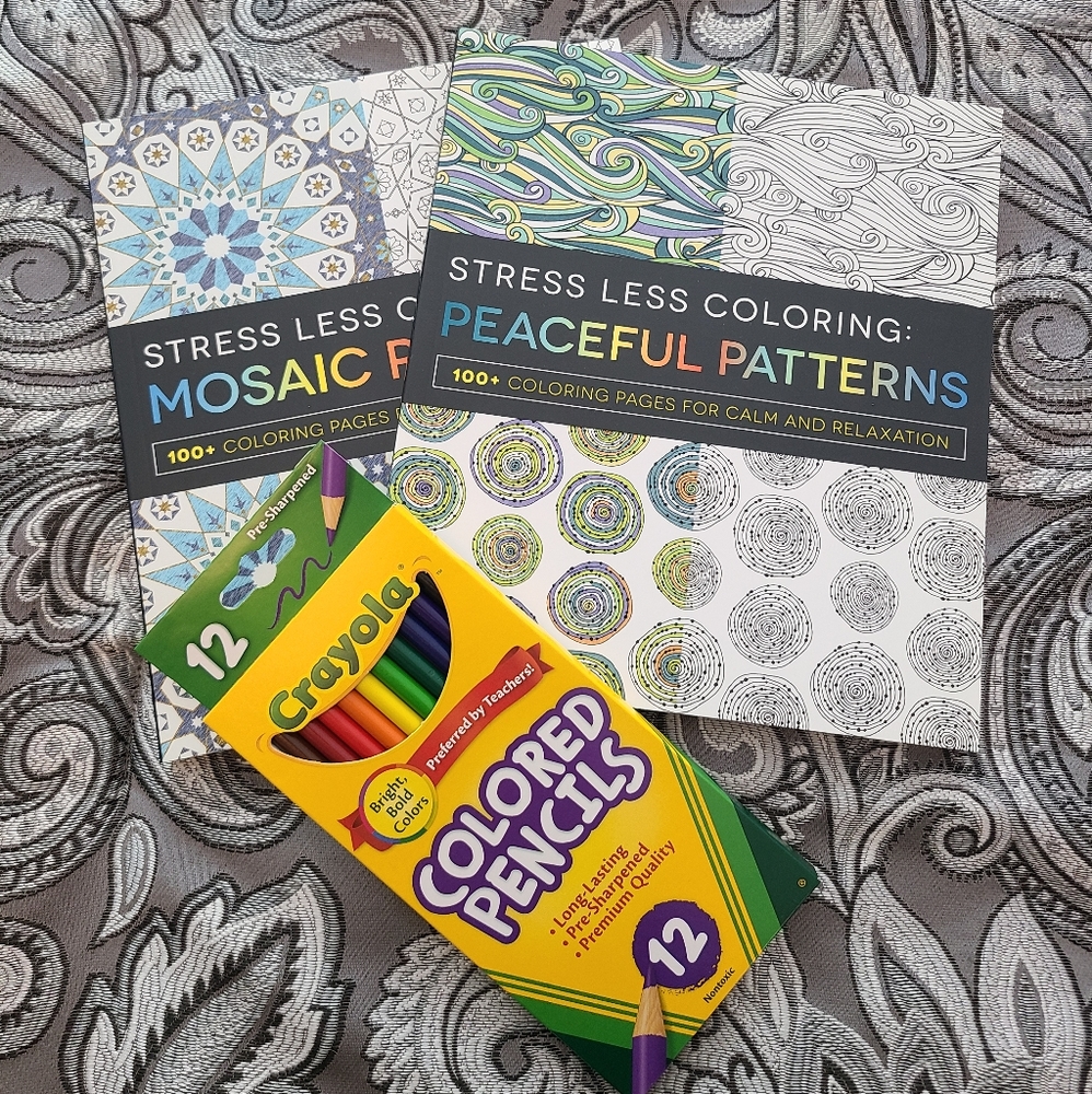 2 Stress Less Coloring Books With Colored Pencils